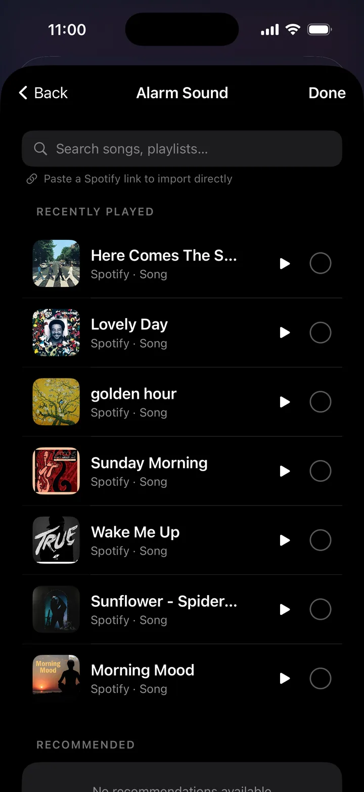 Choosing an alarm song
